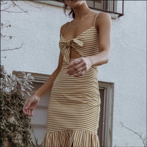 SAYLOR Sundress Stripes Knit Cutout Tie Front - Picture 1 of 5